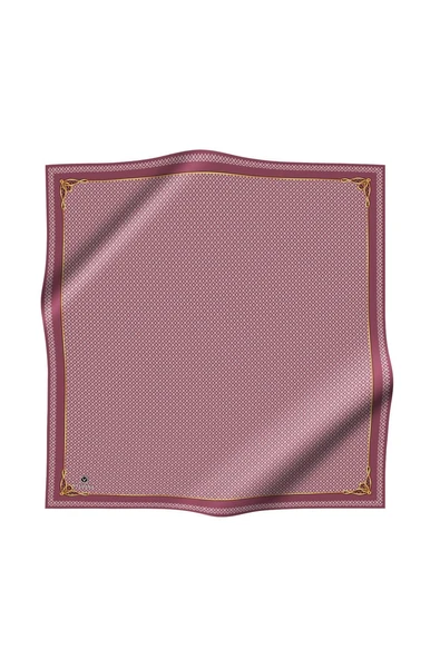 %100 Twill İpek Minik Motif Desenli Gül Kurusu - Krem Renkli 90x90 Eşarp Dikim Şekli : El Dikişi - Resim 2