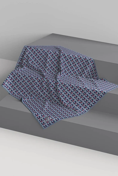 %100 Twill İpek Geometrik Desenli İndigo - Bordo Renkli 90x90 Eşarp Dikim Şekli : El Dikişi - Resim 6