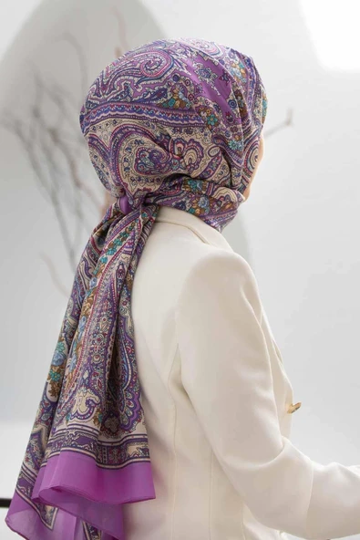 %100 İpek Etro Desenli Fuşya Renkli 92x210 Şal ürün görseli