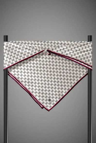 %100 Twill İpek Geometrik Desenli Siyah - Krem Renkli 90x90 Eşarp Dikim Şekli : El Dikişi - Resim 6