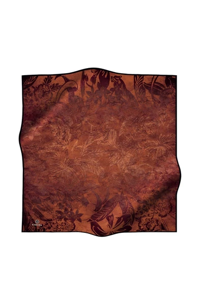 % 57 İpek % 43 Viskon Twill İpek Degradeli Yaprak  Desenli Taba Renkli 90x90 Eşarp Dikim Şekli : El Dikişi - Resim 2