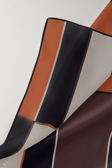 %100 Twill İpek Geometrik Desenli Taba Renkli 90x90 Eşarp Dikim Şekli : El Dikişi - Resim 5