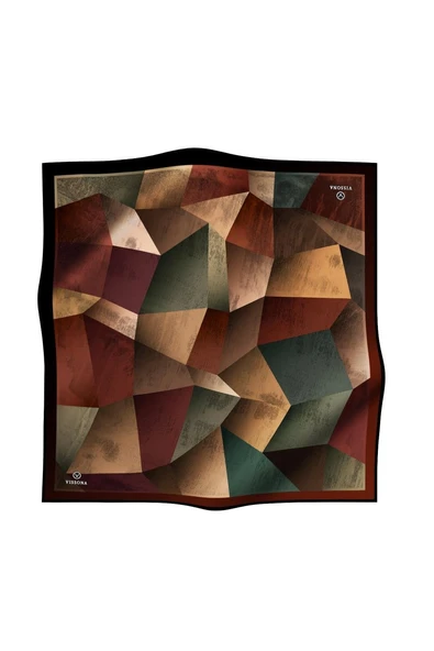 % 57 İPEK % 43 VİSKON Twill İpek Geometrik Desenli Bordo - Zümrüt Yeşili Renkli 90x90 Eşarp Dikim Şekli : El Dikişi - Resim 2