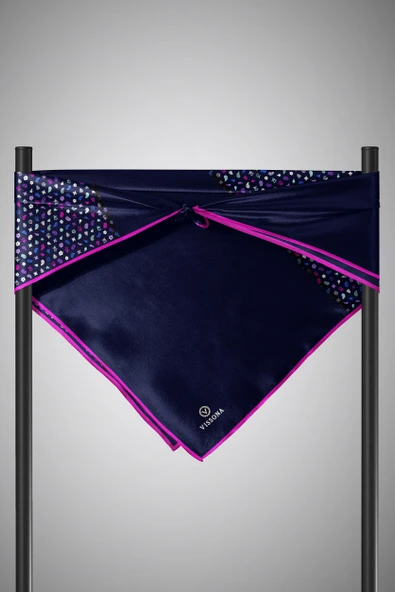 %100 Twill İpek Çıtır Şerit Desenli Lacivert - Fuşya Renkli 90x90 Eşarp Dikim Şekli : El Dikişi - Resim 5