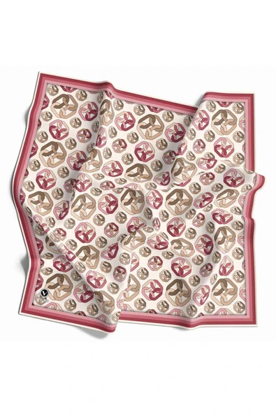 Kristal Zincir Motif Desenli Gül Kurusu Renkli 90x90 Eşarp (İpek İçermez) Kenar Dikiş Şekli El Dikişli ürün görseli 1