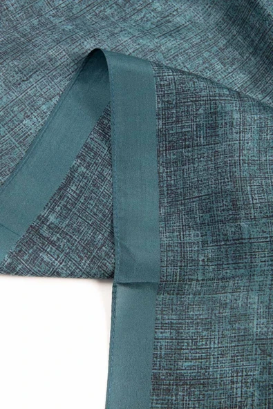 % 100 İpek Damask Desenli Petrol Yeşili Renkli 90x210 Şal - Resim 3