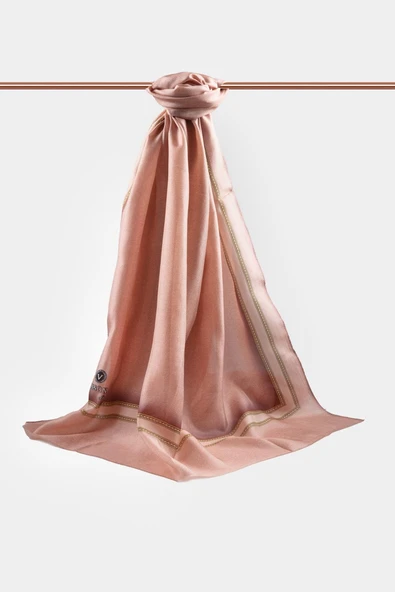 %100 İpek Dokulu Desenli Taba - Taba Renkli 92x210 Şal - Resim 12