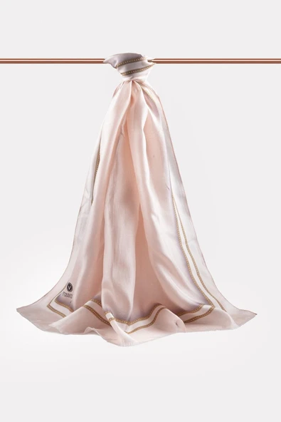 %100 İpek Dokulu Desenli Taba - Taba Renkli 92x210 Şal - Resim 5