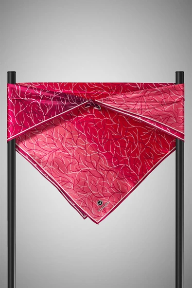 %100 Twill İpek Degrade Desenli Bordo Renkli 90x90 Eşarp Dikim Şekli : El Dikişi - Resim 5