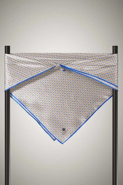 %100 Twill İpek Çizgi Desenli Saks Renkli 90x90 Eşarp Dikim Şekli : El Dikişi - Resim 5