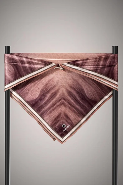 100% Twill İpek Monogram Desenli Somon Renkli 90x90 Dikim Şekli : El Dikişi Eşarp - Resim 5