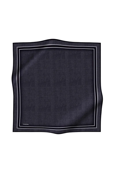 % 57 İPEK % 43 VİSKON Twill İpek Dokulu Şerit Desenli Siyah - Füme Renkli 90x90 Eşarp Dikim Şekli : El Dikişi - Resim 2