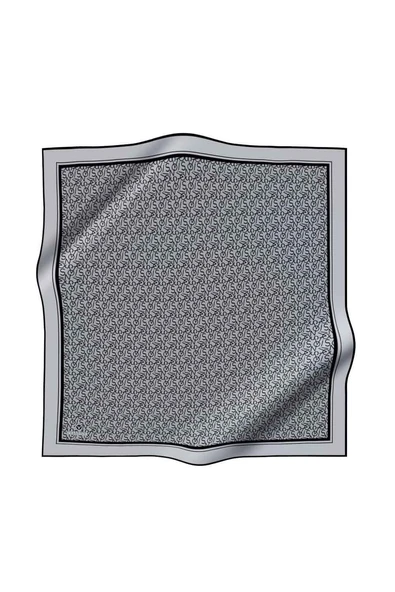 %100 Twill İpek Harf Desenli Gri - Siyah Renkli 90x90 Eşarp Dikim Şekli : El Dikişi - Resim 2