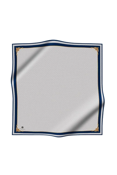 %100 Twill İpek Minik Motif Desenli Krem - Lacivert Renkli 90x90 Eşarp Dikim Şekli : El Dikişi - Resim 2