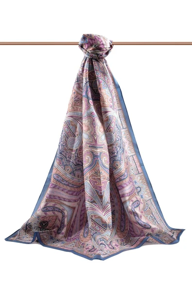 100% İpek Etro Desenli Saks - Pembe Renkli 92x210 Şal - Resim 2