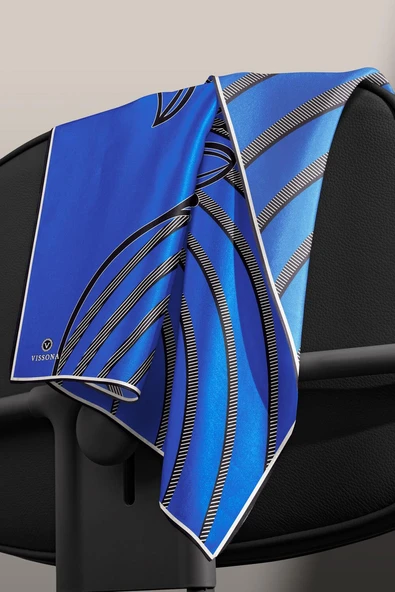 %100 Twill İpek Çizgili Çiçek Desenli Saks - Siyah Renkli 90x90 Eşarp Dikim Şekli : El Dikişi - Resim 5