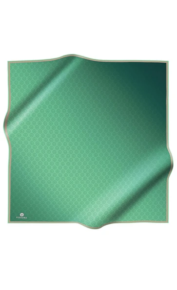 % 57 İPEK % 43 VİSKON Twill İpek Monogram Desenli Zümrüt Yeşili Renkli 90x90 Eşarp Dikim Şekli : El Dikişi - Resim 2
