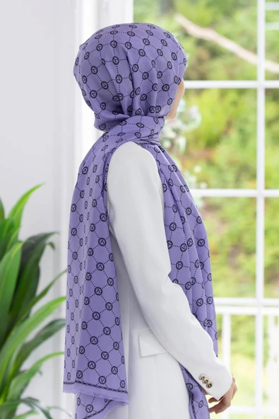 % 100 İpek V Logo Desenli Lila Renkli 90x210 Şal ürün görseli