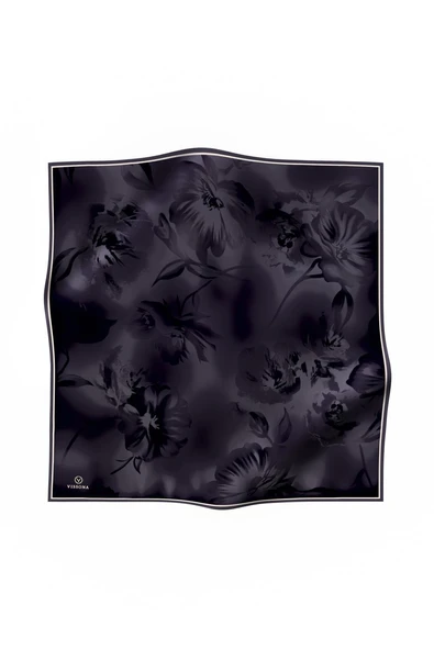 % 57 İPEK % 43 VİSKON Twill İpek Çiçek Desenli Füme Renkli 90x90 Dikim Şekli : El Dikişi Eşarp - Resim 2