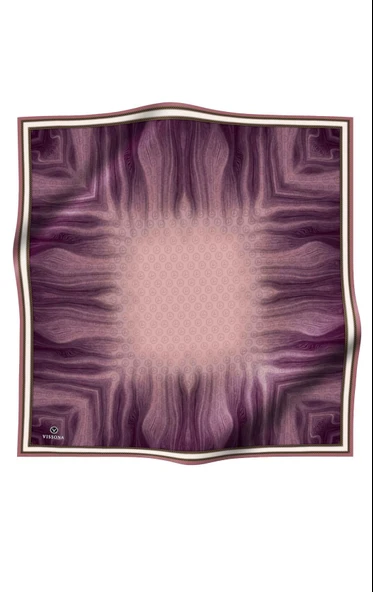 100% Twill İpek Monogram Desenli Pudra Renkli 90x90 Dikim Şekli : El Dikişi Eşarp - Resim 2