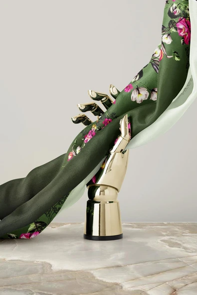 %100 Twill İpek Sonsuz Çiçek Desenli Haki Renkli 90x90 Eşarp Dikim Şekli : El Dikişi - Resim 6