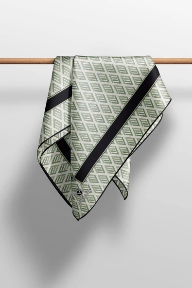 % 57 İPEK % 43 VİSKON Twill İpek Geometrik Desenli Krem - Çağla Renkli 90x90 Eşarp Dikim Şekli : El Dikişi - Resim 5