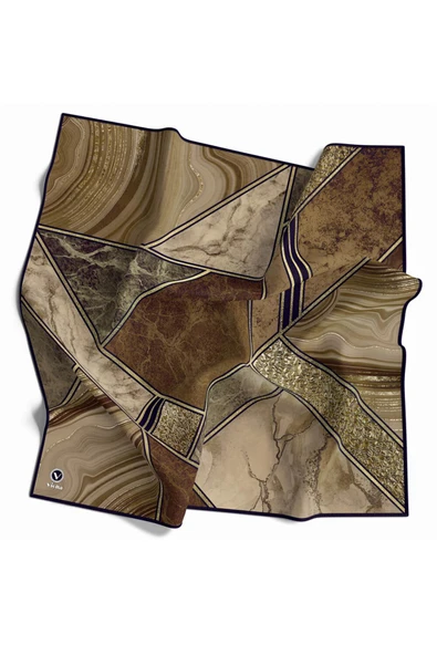 Kristal Mermer Desenli Vizon - Kahverengi Renkli 90x90 Eşarp (İpek İçermez) Dikim Şekli : El Dikişi ürün görseli