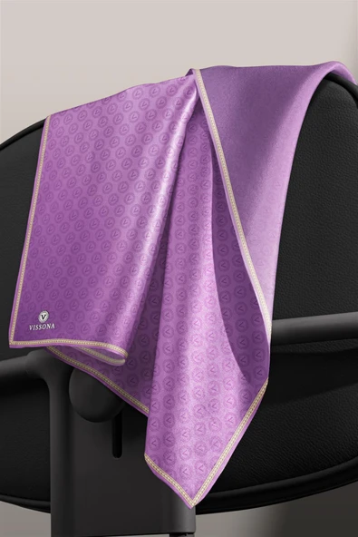 % 57 İPEK % 43 VİSKON Twill İpek Monogram Desenli Mor Renkli 90x90 Eşarp Dikim Şekli : El Dikişi - Resim 3