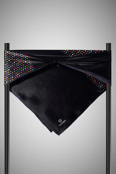 %100 Twill İpek Çıtır Şerit Desenli Siyah - Siyah Renkli 90x90 Eşarp Dikim Şekli : El Dikişi - Resim 5