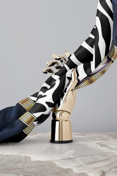 % 57 İPEK % 43 VİSKON Twill İpek Zebra Desenli Lacivert - Gold Renkli 90x90 Eşarp Dikim Şekli : El Dikişi - Resim 6