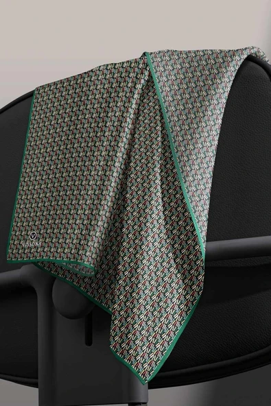 %100 Twill İpek Çizgi Desenli Siyah - Petrol Yeşili Renkli 90x90 Eşarp Dikim Şekli : El Dikişi - Resim 6