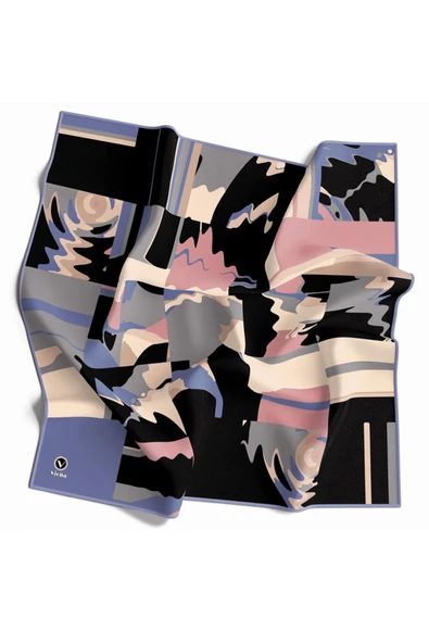 Kristal Boyalı Geometrik Desenli Bebe Mavisi Renkli 90x90 Eşarp (İpek İçermez) Kenar Dikiş Şekli El Dikişli - Resim 2