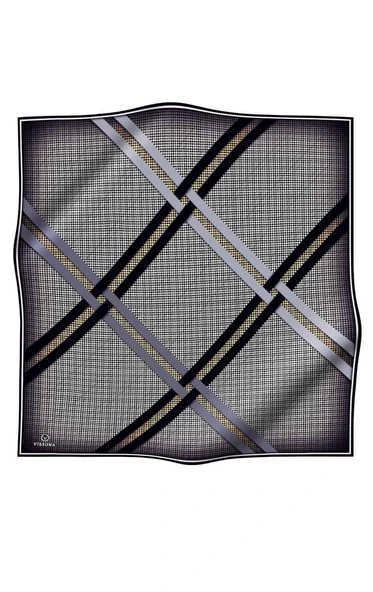 %100 Twill İpek Kazayağı Desenli Gri - Siyah Renkli 90x90 Eşarp Dikim Şekli : El Dikişi - Resim 2