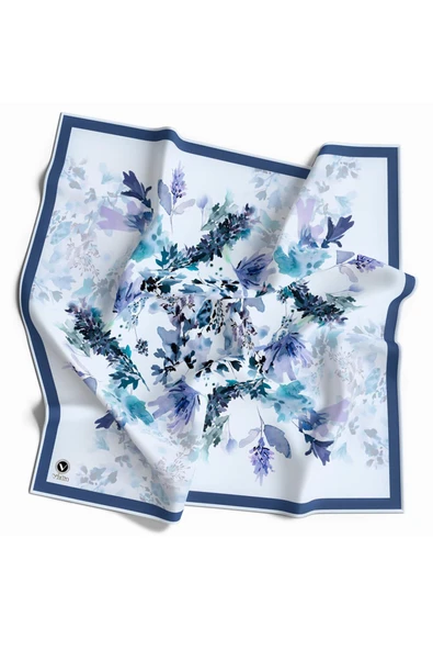 Kristal Sonbahar Yaprak Desenli İndigo Renkli 90x90 Eşarp (İpek İçermez) Kenar Dikiş Şekli El Dikişli ürün görseli