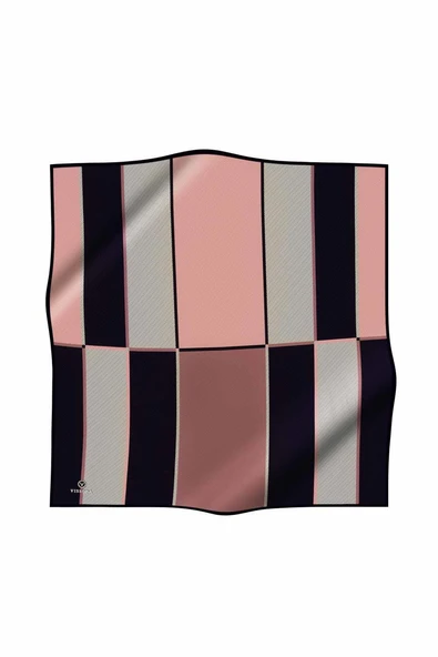 %100 Twill İpek Geometrik Desenli Pudra Renkli 90x90 Eşarp Dikim Şekli : El Dikişi - Resim 2