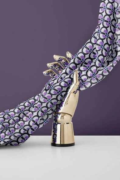 %100 Twill İpek Geometrik Desenli Lila Renkli 90x90 Eşarp Dikim Şekli : El Dikişi - Resim 5