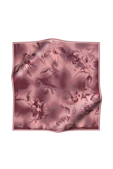 100% Twill İpek Çiçek Desenli Pudra Renkli 90x90 Dikim Şekli : El Dikişi Eşarp - Resim 2