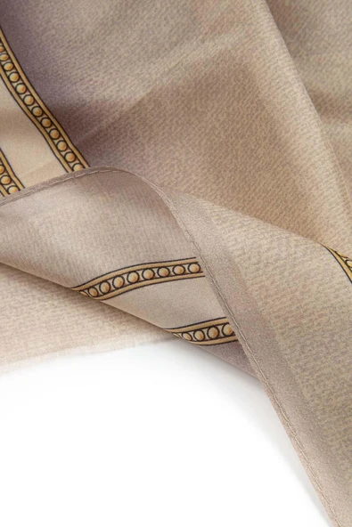 %100 İpek Dokulu Desenli Taba - Taba Renkli 92x210 Şal - Resim 9