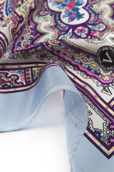 %100 İpek Etro Desenli Bebe Mavisi Renkli 92x210 Şal - Resim 4