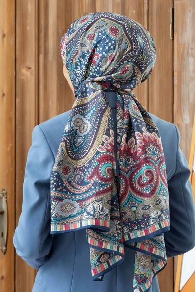 100% İpek Etro Desenli Lacivert Renkli 92x210 Şal ürün görseli