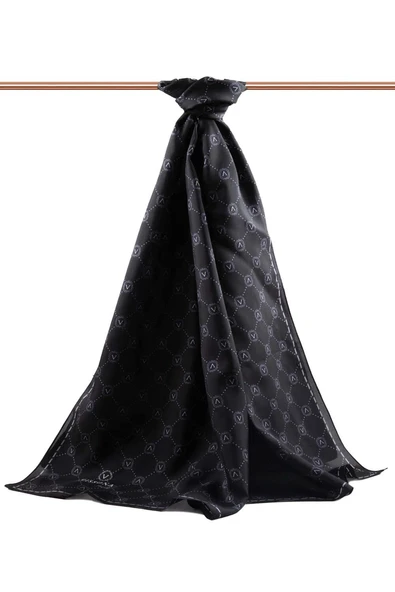 % 100 İpek V Logo Desenli Siyah - Gri Renkli 90x210 Şal - Resim 4