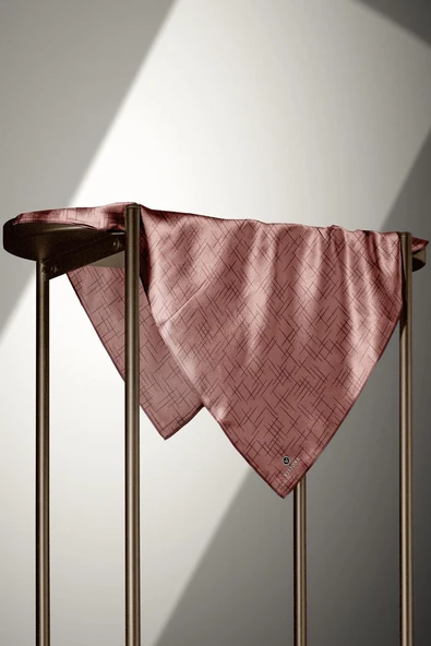 %100 Twill İpek Çizgi Desenli Soğan Kabuğu Renkli 90x90 Eşarp Dikim Şekli : El Dikişi - Resim 6