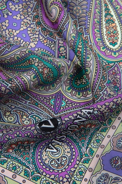 100% İPEK ETRO DESENLİ MOR RENKLİ ŞAL - Resim 3