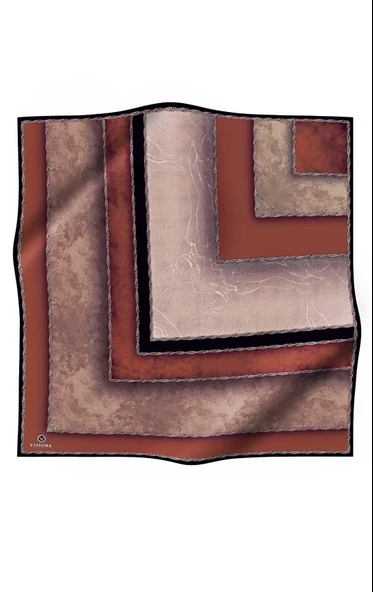 % 57 İPEK % 43 VİSKON Twill İpek Dokulu Geometrik Desenli Taba - Bej Renkli 90x90 Eşarp Dikim Şekli : El Dikişi - Resim 2