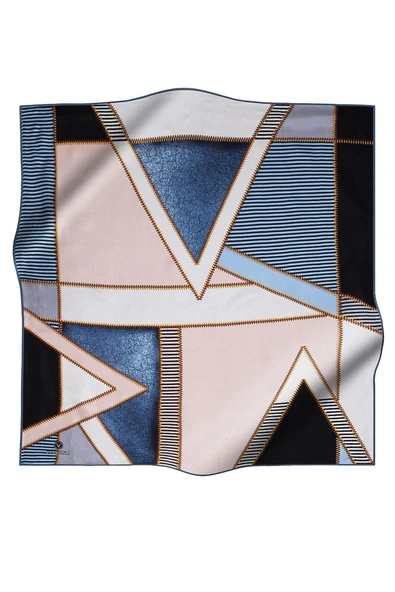 % 57 İPEK % 43 İPEK Twill İpek Geometrik Desenli Bebe Mavisi - Siyah Renkli 90x90 Eşarp Dikim Şekli : El Dikişi - Resim 2