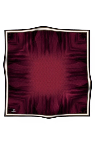100% Twill İpek Monogram Desenli Bordo Renkli 90x90 Dikim Şekli : El Dikişi Eşarp - Resim 2