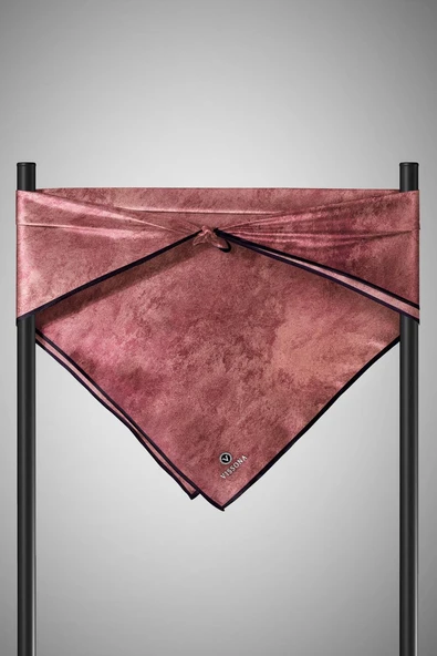 %100 Twill İpek Doku Desenli Gül Kurusu Renkli 90x90 Eşarp Dikim Şekli : El Dikişi - Resim 6