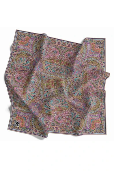 Kristal Şal Desenli Bej - Mürdüm Renkli 90x90 Eşarp (İpek İçermez) Kenar Dikiş Şekli El Dikişli ürün görseli 1