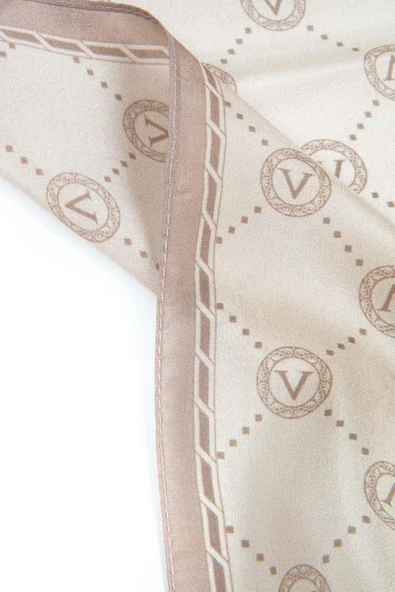 % 100 İpek V Logo Desenli Vizon Renkli 90x210 Şal - Resim 2