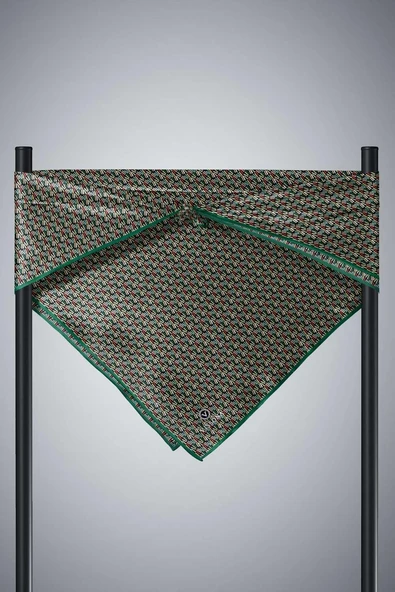 %100 Twill İpek Çizgi Desenli Siyah - Petrol Yeşili Renkli 90x90 Eşarp Dikim Şekli : El Dikişi - Resim 5